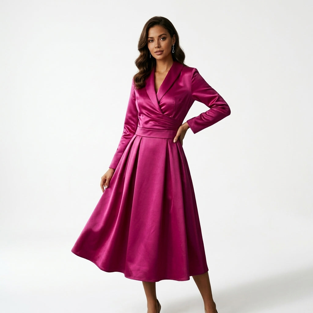 Midi Dress Women Fuchsia Pink Side Pockets Plus Size Options