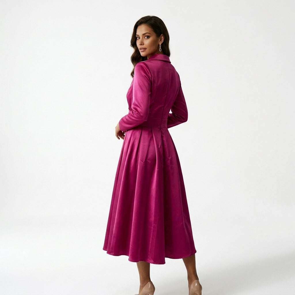 Midi Dress Women Fuchsia Pink Side Pockets Plus Size Options