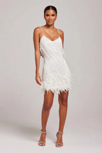 Party Dress Women Fringe Feather Hem Mini Cocktail Dress Spaghetti Strap