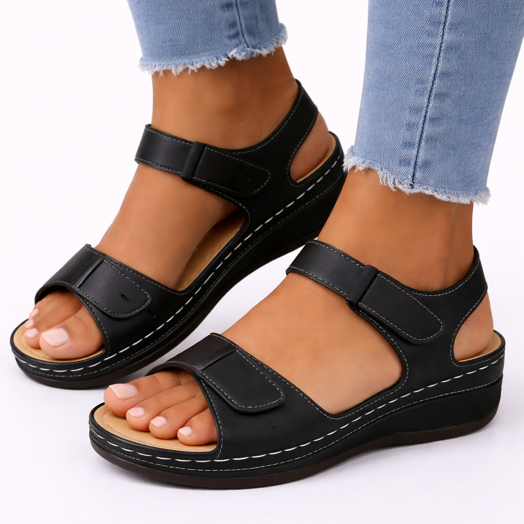Cleo | Women's Orthopedic Sandals | Wedge Heel, Adjustable Strap | Open Toe