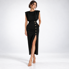 Midi Dress Women Sleeveless Fitted Lightweight Front Slit Button