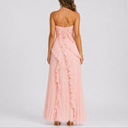 Women Halter Neck Ruffle Maxi Dress High Low Hem
