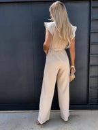 Women's Jumpsuit | Wide Leg, Butterfly Sleeves, Belt | Faye