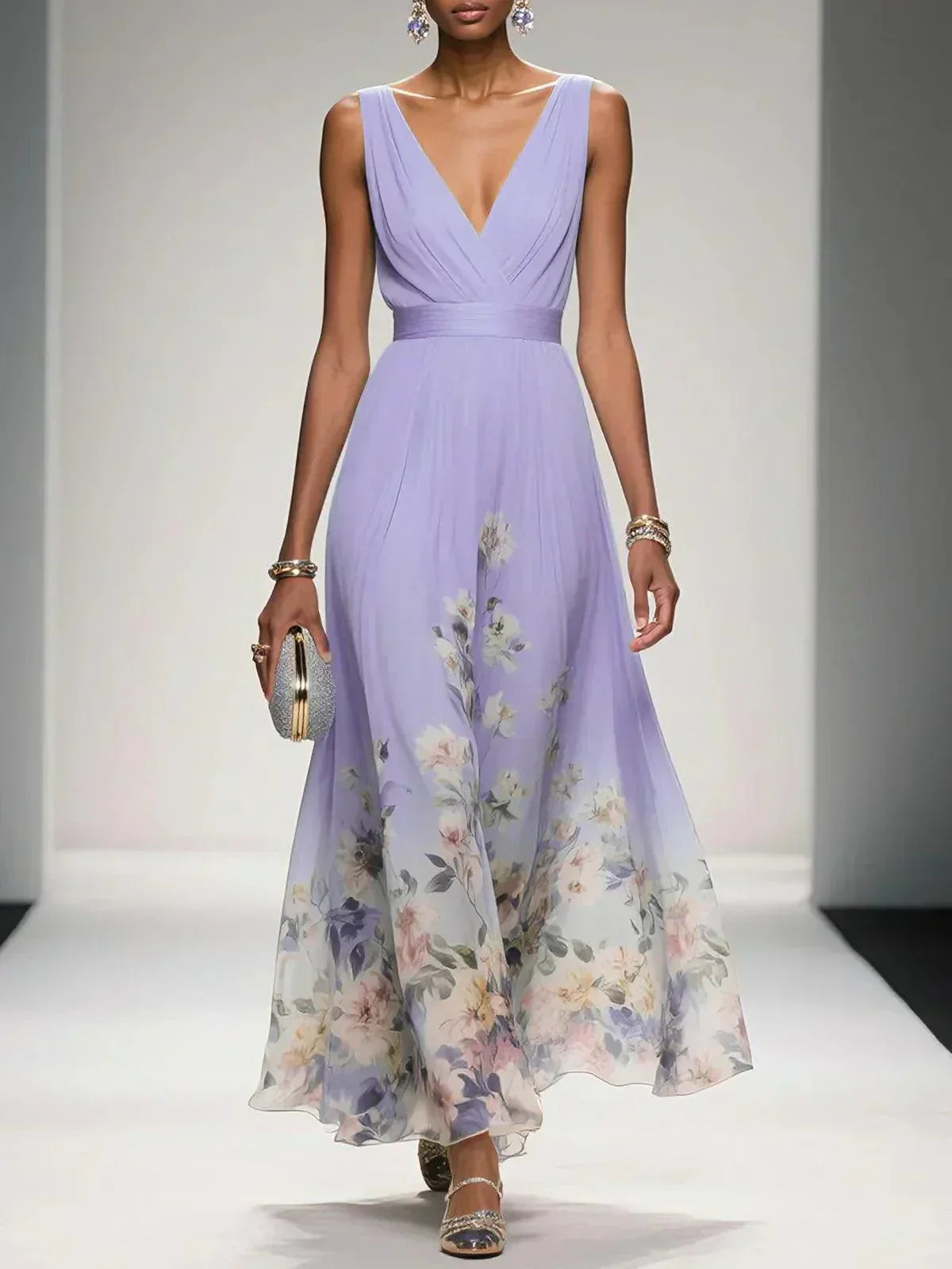 Cora | Women's Floral Print Dress | Wedding Guest, A-Line | V-Neck