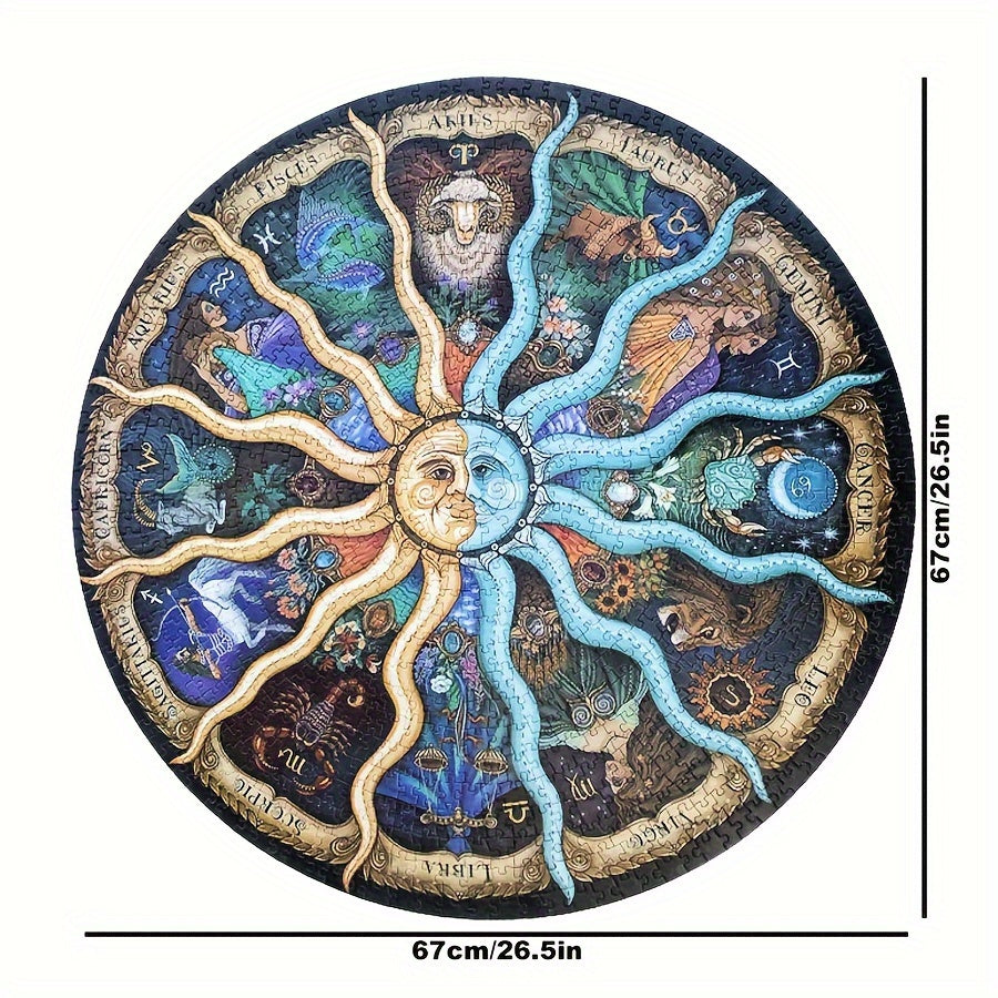 Florine | 1000-Piece Round Zodiac Puzzle | All 12 Signs, Matte Finish | 67 cm