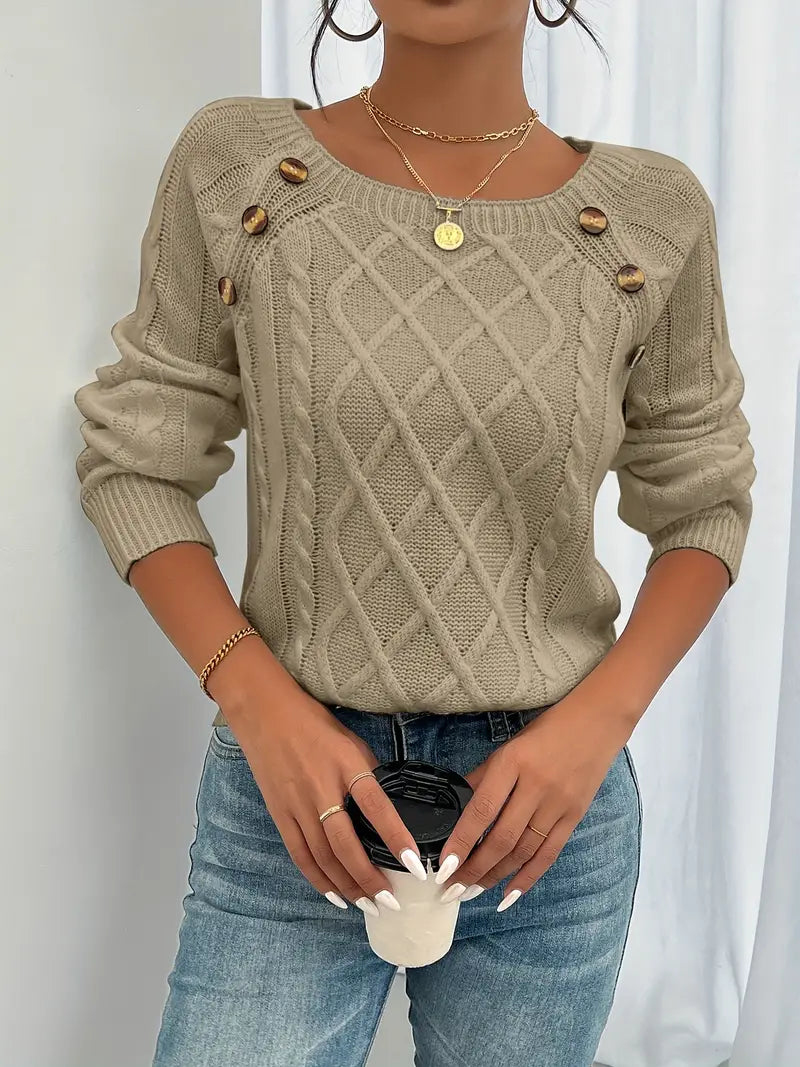 Seraphina | Women's Winter Sweater | Cable Knit, Button Detail