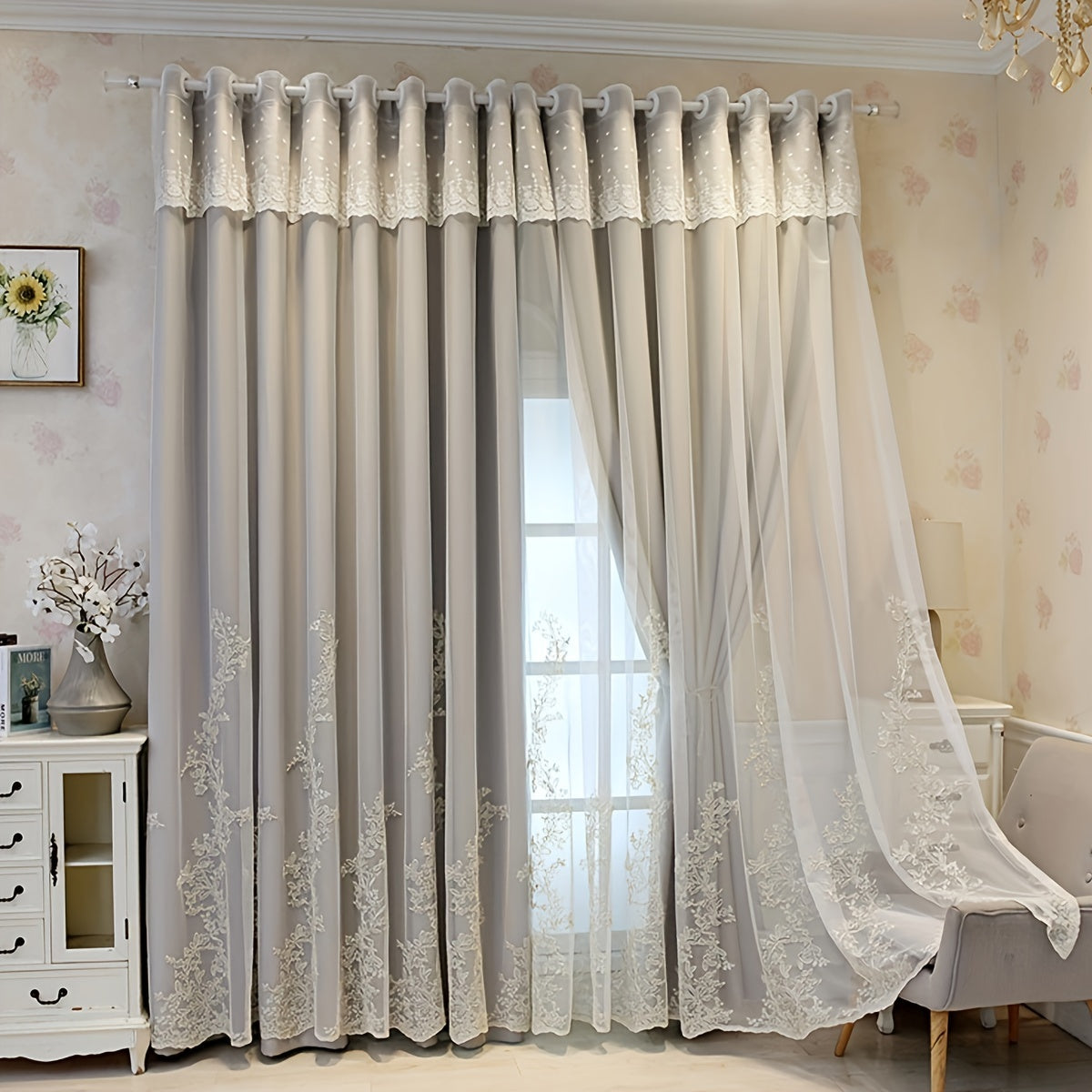 Saoirse | Embroidered Curtain Panels | Elf & Fairy Design, Light-Filtering | Set of 2 with Rings