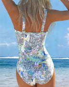 Kestrel | Women's One-Piece Swimsuit | Botanical Print, Sky Blue | Modest Coverage