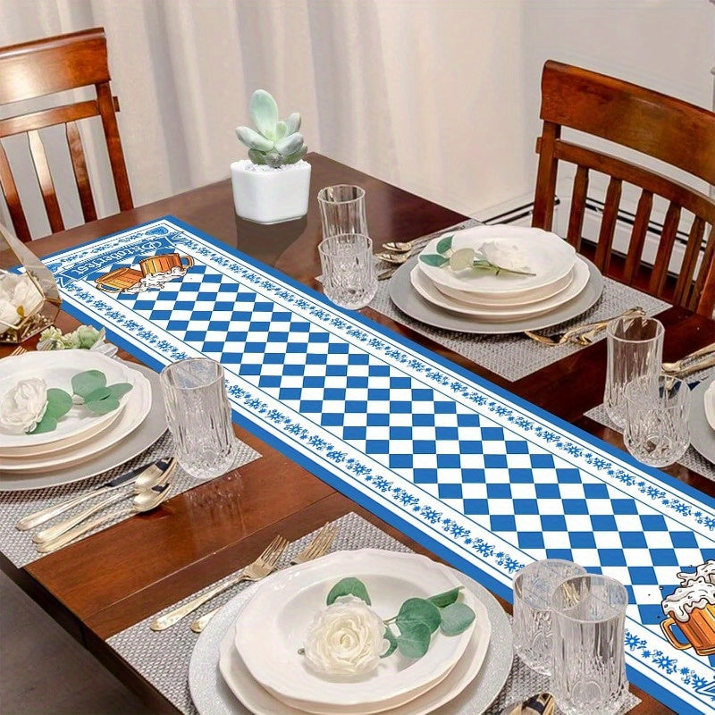 Talia | Table Runner | Oktoberfest Diamond Pattern, Blue White | 33×183 cm