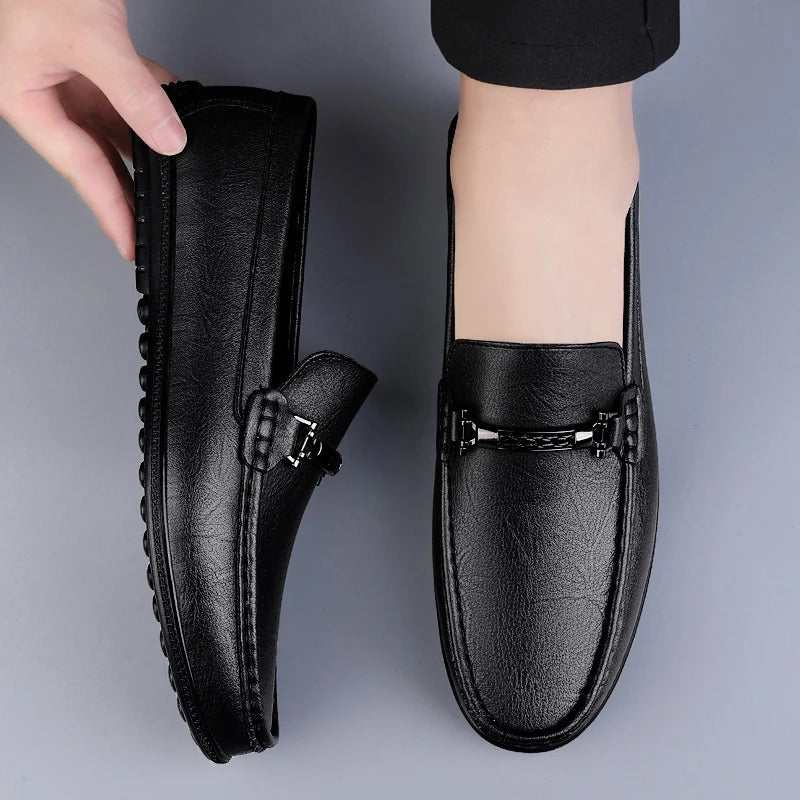 Men Genuine Leather Loafers Metallic Rope Detail