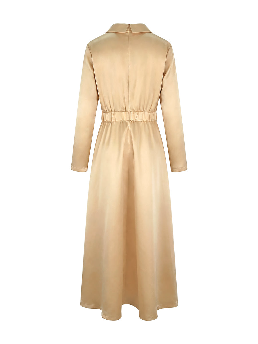 Lena | Maxi Dress | A-Line, High Waist, V-Neck, Long Sleeve | Pleated