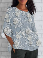Women Blouse Vintage Floral Embroidery
