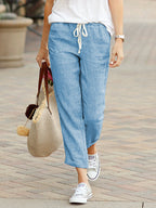 Florine | Women's Trousers | Relaxed Fit, Drawstring Waist | Full Length
