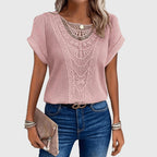 Mila | Women's Openwork Blouse | Short Sleeve, Round Neck | Loose Fit