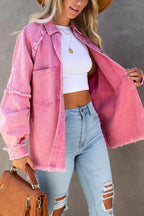 Women Denim Jacket Oversized Fringe Detail