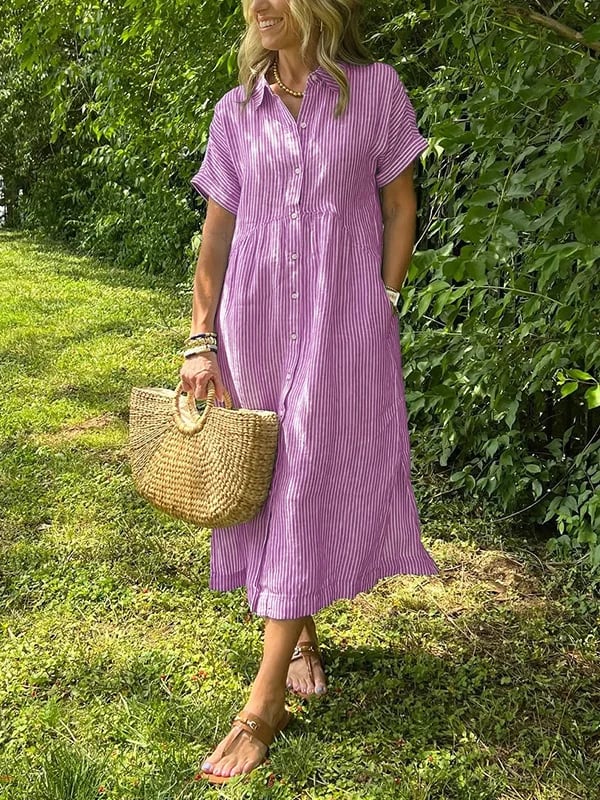Women Striped Shirt Dress Button Down Relaxed Fit | Embla