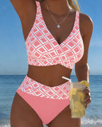 High Waist Bikini Set Women Checkered Two Piece Wireless Bra