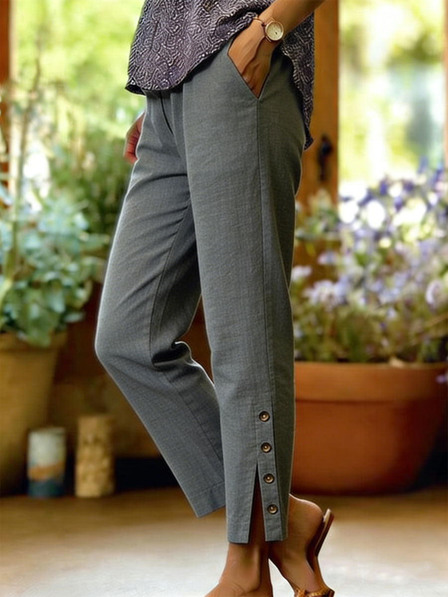 Women Wide Leg Linen Pants Cotton Blend Loose Trousers | Tamsin
