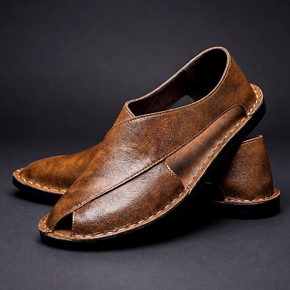 Men's Leather Mules | Backless Slip-On Textured Comfort Shoes