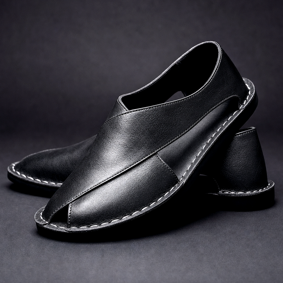 Men's Leather Mules | Backless Slip-On Textured Comfort Shoes