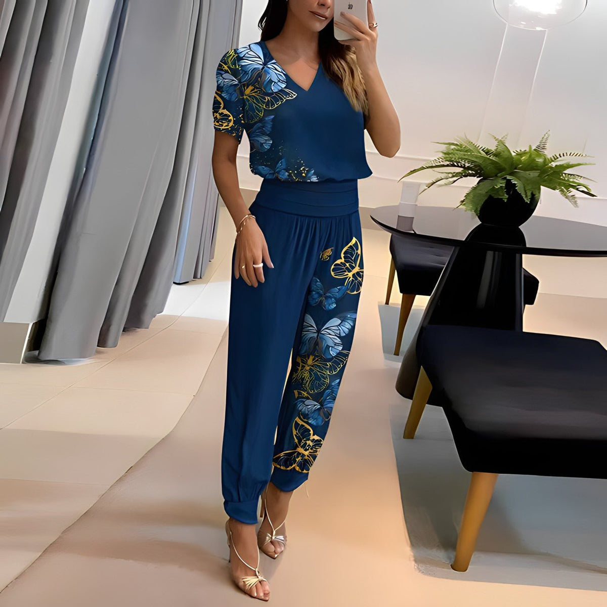 Vianne | Women 2 Piece Blouse Pants Set Puff Sleeve