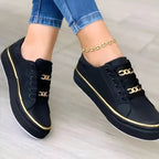Women Sneakers with Golden Chain Accents Lace Up