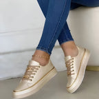 Women Sneakers with Golden Chain Accents Lace Up