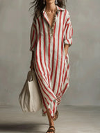Valentina | Women's Midi Shirt Dress | Striped, Loose Fit, V-Neck | Casual