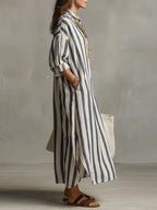 Valentina | Women's Midi Shirt Dress | Striped, Loose Fit, V-Neck | Casual