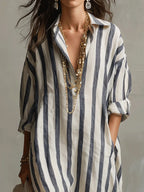 Valentina | Women's Midi Shirt Dress | Striped, Loose Fit, V-Neck | Casual