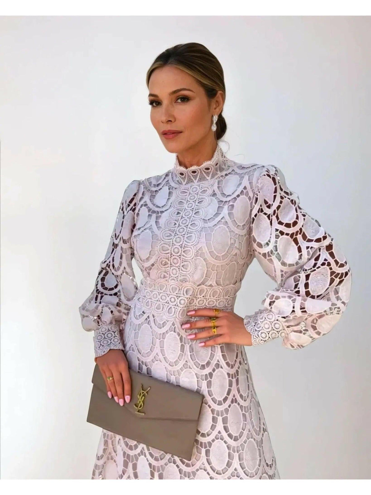 Women Lace Dress Elegant Floral Detail Midi | Hazel