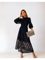 Women Lace Dress Elegant Floral Detail Midi | Hazel
