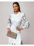 Women Lace Dress Elegant Floral Detail Midi | Hazel