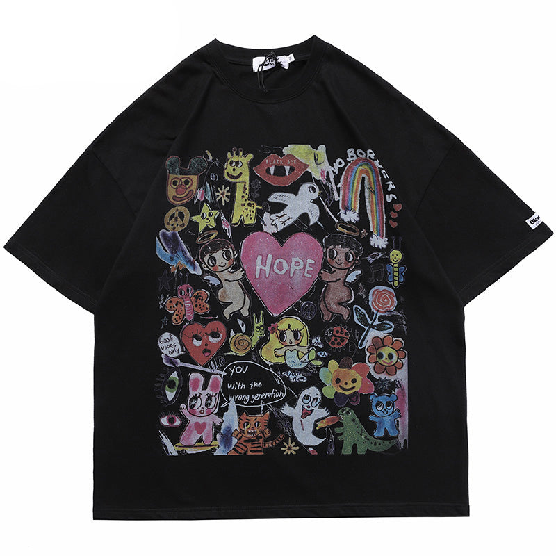 Graphic Tees Men Y2K Angels Print Oversized Streetwear Tee | Yara