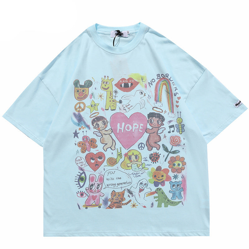 Graphic Tees Men Y2K Angels Print Oversized Streetwear Tee | Yara