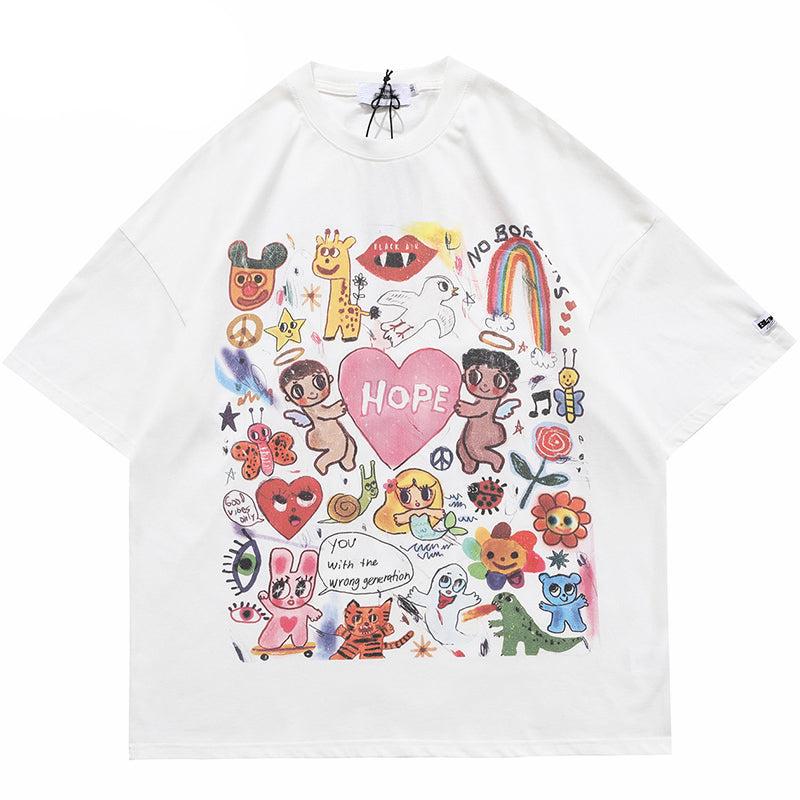 Graphic Tees Men Y2K Angels Print Oversized Streetwear Tee | Yara