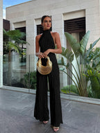 Women Crop Top Wide Leg Pants Set Satin Halter 2 Piece | Opal