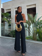 Women Crop Top Wide Leg Pants Set Satin Halter 2 Piece | Opal