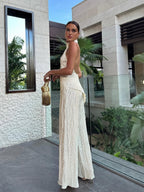 Women Crop Top Wide Leg Pants Set Satin Halter 2 Piece | Opal