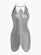 Cocktail Dress Women Metallic Backless Asymmetric Short Mini
