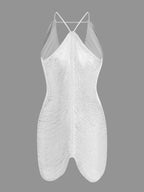 Cocktail Dress Women Metallic Backless Asymmetric Short Mini