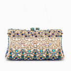 Calla | Crystal Evening Clutch Bag | Gold & Blue Rhinestone, Ornament Pattern