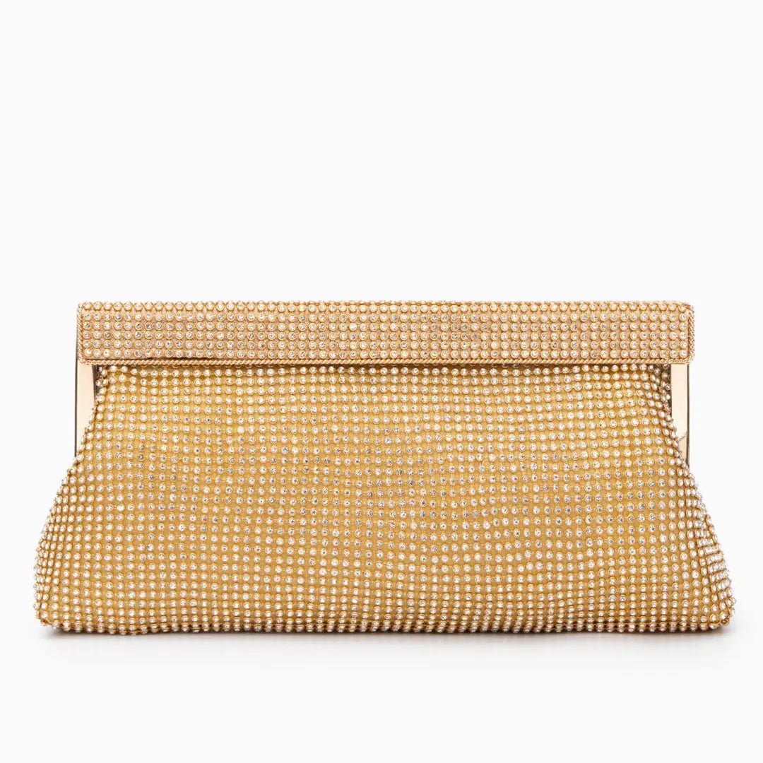 Linnea | Gold Evening Clutch Bag | Crystal Embellished, Snap Closure