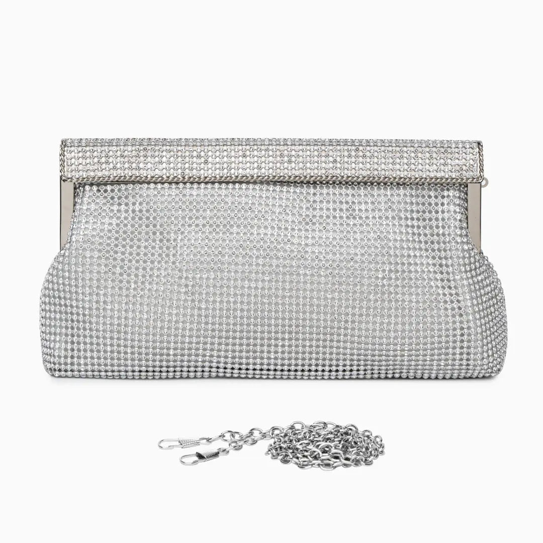 Linnea | Gold Evening Clutch Bag | Crystal Embellished, Snap Closure