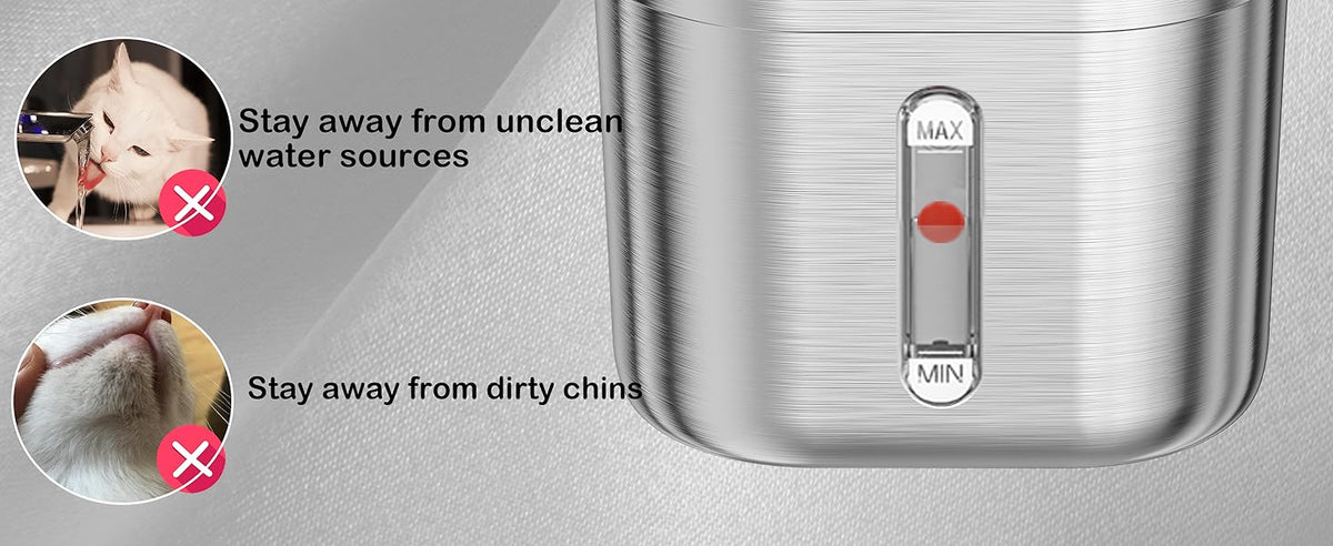 Stainless Steel Cat Water Fountain 73oz Triple Filtration