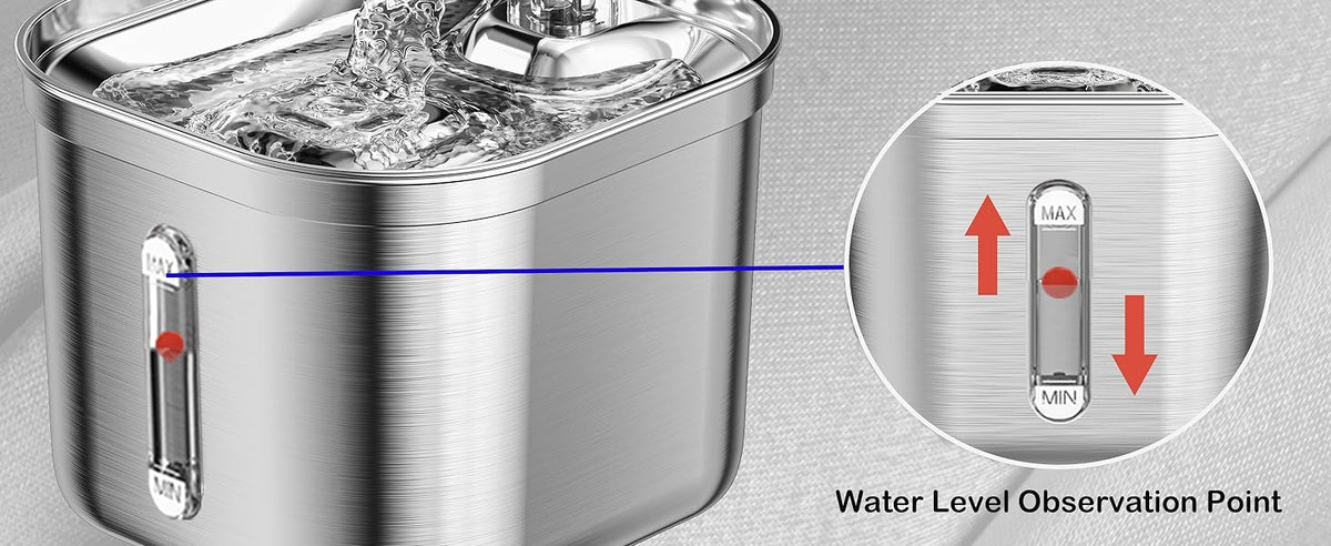 Stainless Steel Cat Water Fountain 73oz Triple Filtration