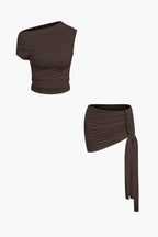 Jade | Two-Piece Set | One-Shoulder Top & Draped Mini Skirt | Women's