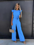 Women's Jumpsuit | Wide Leg, Butterfly Sleeves, Belt | Faye