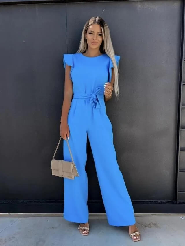 Women's Jumpsuit | Wide Leg, Butterfly Sleeves, Belt | Faye