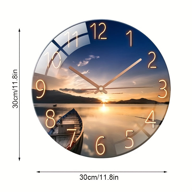 Nora | Wall Clock | 12-Inch Round, Silent, Glass Frame | Modern Design